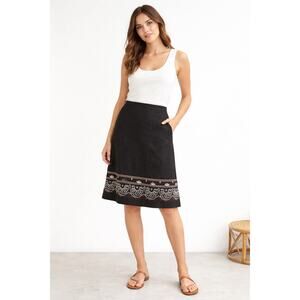 Ann Taylor Loft women's Linen Skirt Black Embroidered size 4
